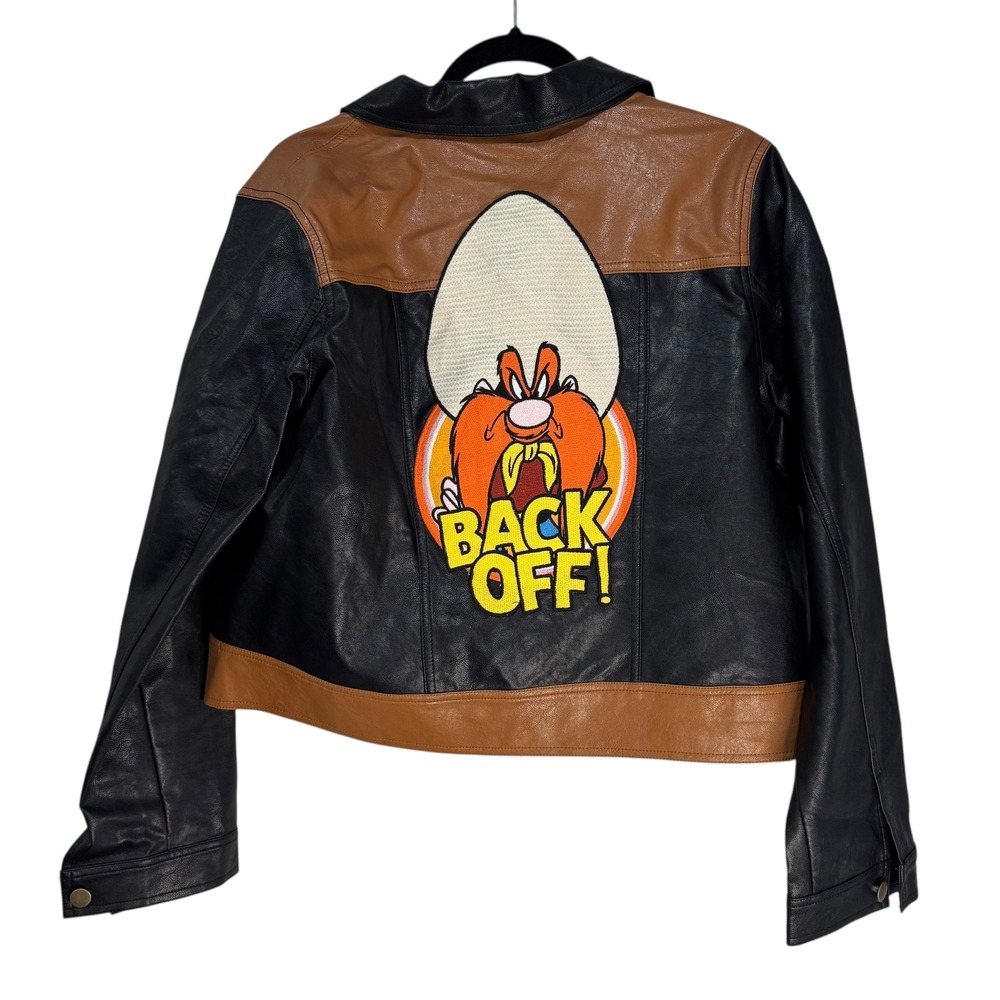 Unique Vintage Looney Tunes Bugs Bunny Back Off Leather Jacket XL - Picture 9 of 13